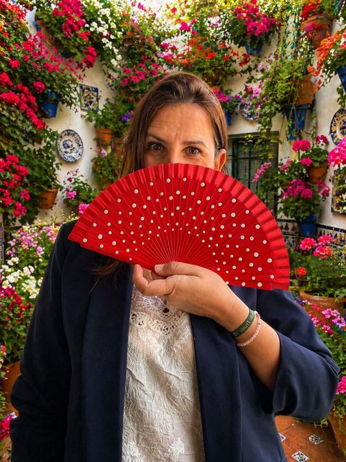 Abanico Flamenco Pequeño Rojo con Lunares Blancos