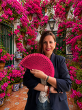 Abanico Flamenco Pequeño Fucsia con Lunares Negros