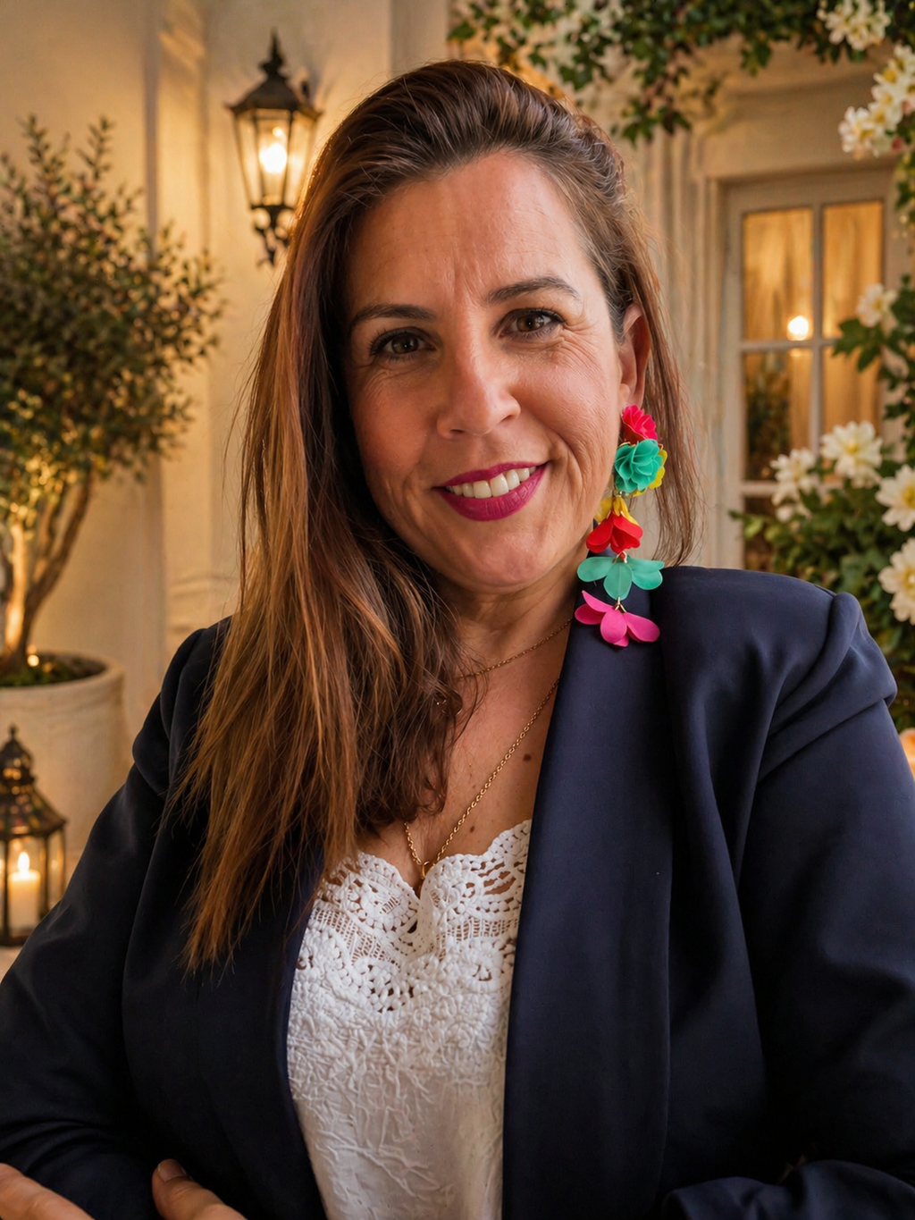 Pendientes Largos de Flores Multicolor | Bisutería Flamenca