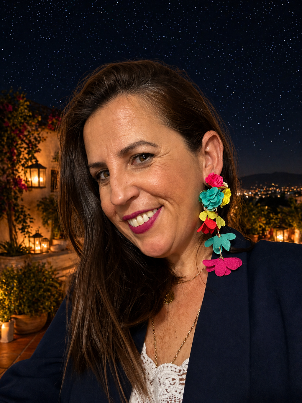 Pendientes Largos de Flores Multicolor | Bisutería Flamenca