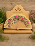 🌿 Abanico madera natural floral 🌸