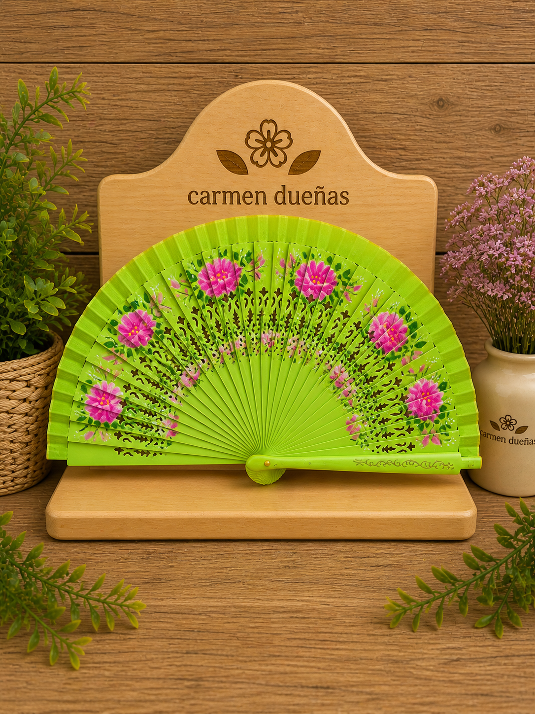 💚 Abanico verde floral vibrante 🌸
