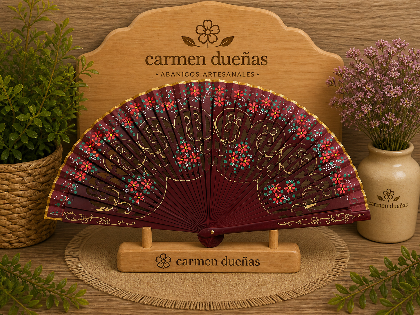🤎 Abanico burdeos floral elegante 🌸
