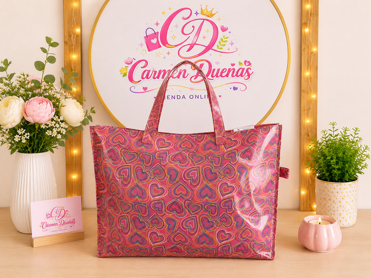 💖👜 Bolso shopper estampado corazones multicolor ✨