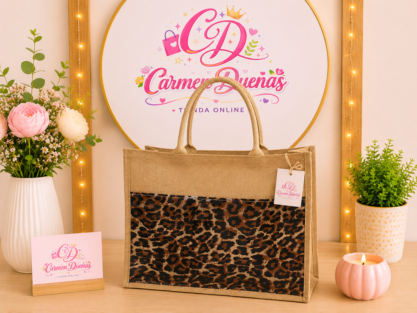 👜✨ Bolso de yute estampado animal print 🐆🤎