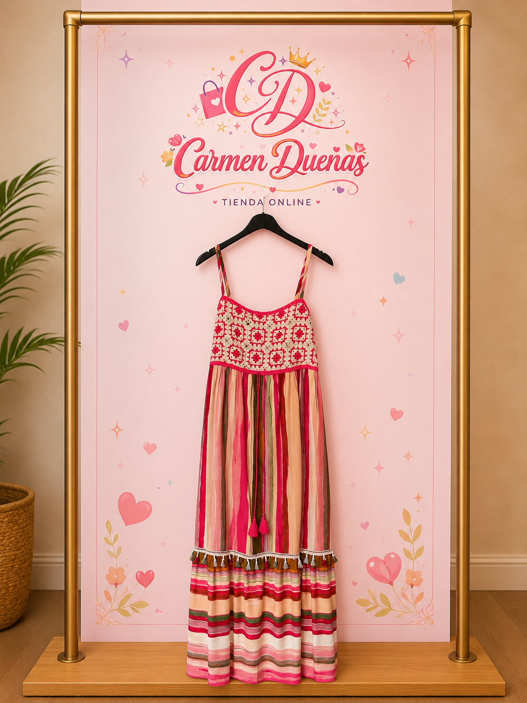 Vestido Midi Boho Multicolor con Crochet