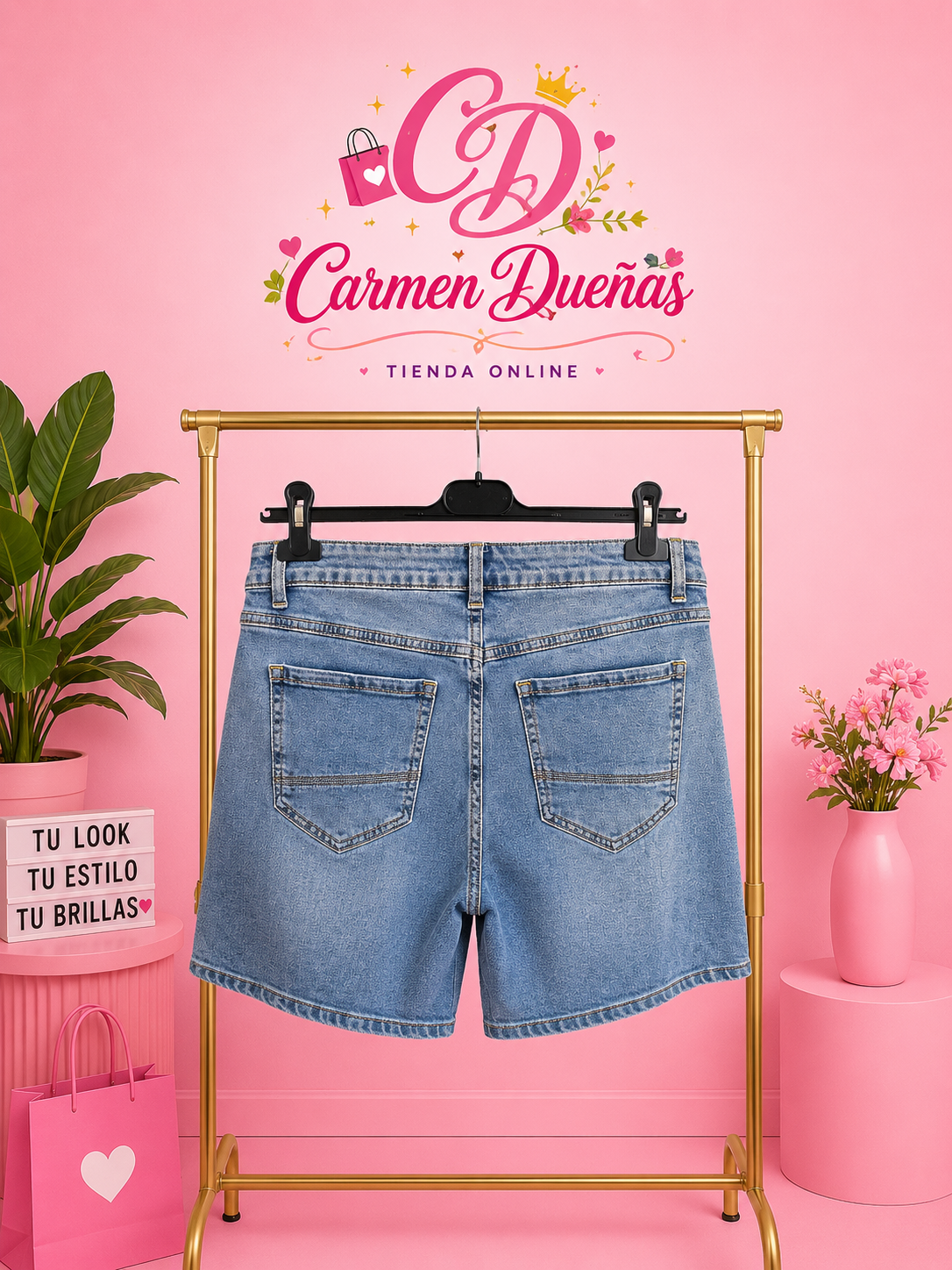 Short Vaquero Denim Tiro Medio con Botones | Carmen Dueñas