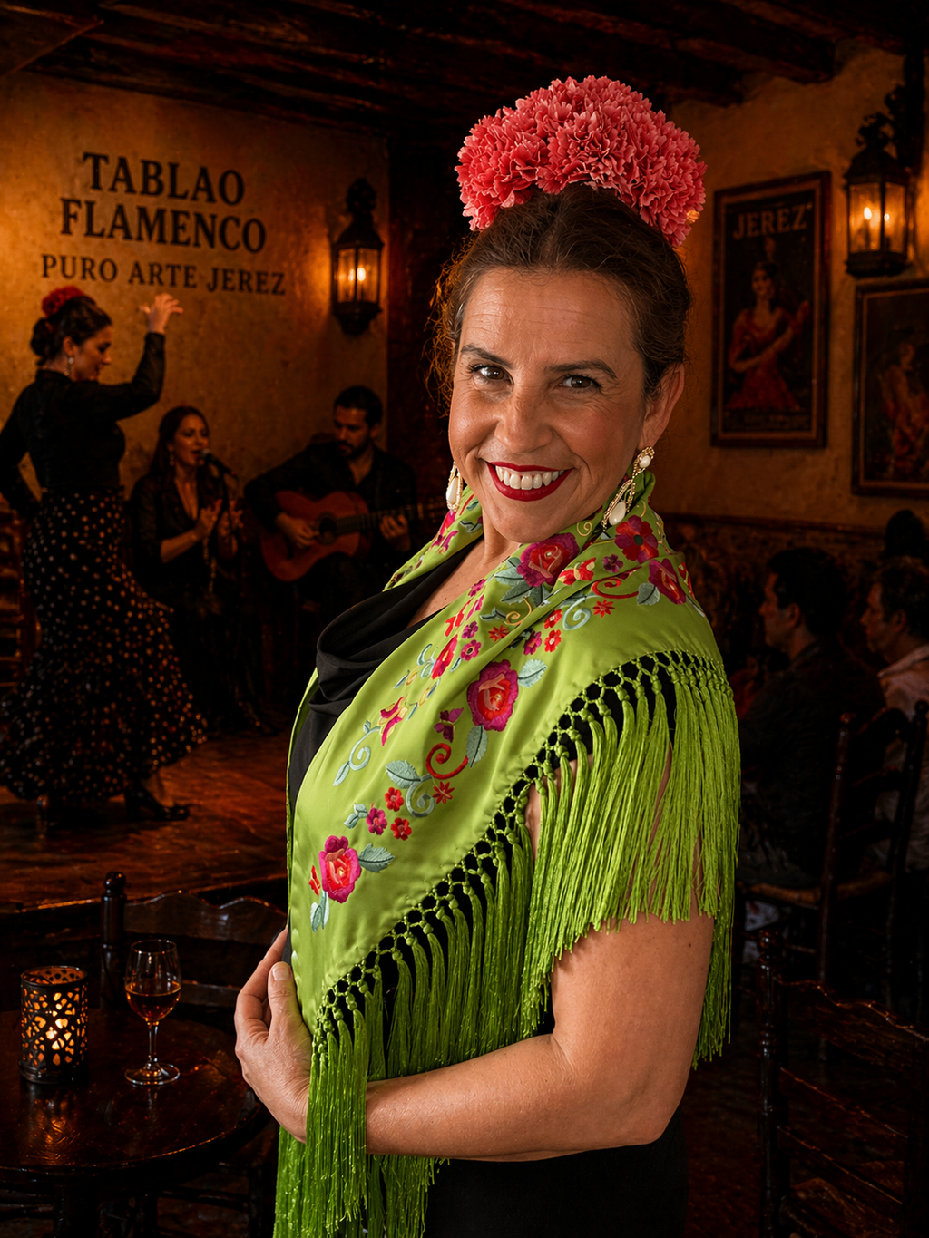 Mantón de flamenca en un elegante tono verde lima 💚