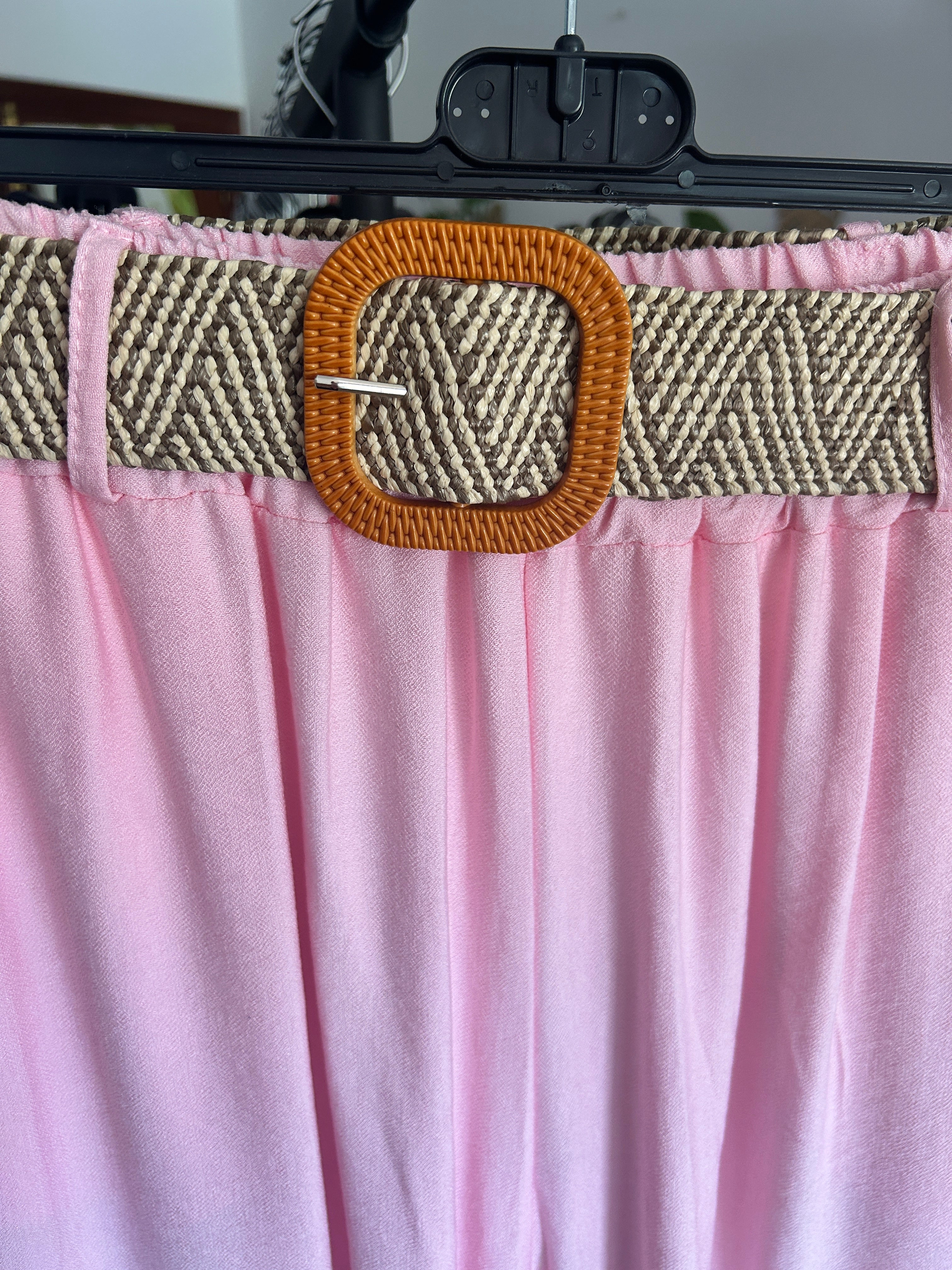 Pantalón Palazzo Rosa Pastel con Cinturón | Carmen Dueñas