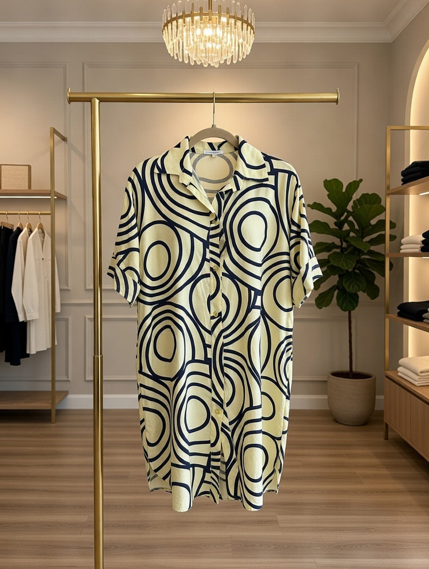 ✨💛 Vestido Camisero Amarillo con Diseño Geométrico 💛✨