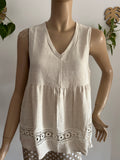 ✨ Blusa Beige Sin Mangas con Detalle de Encaje ✨