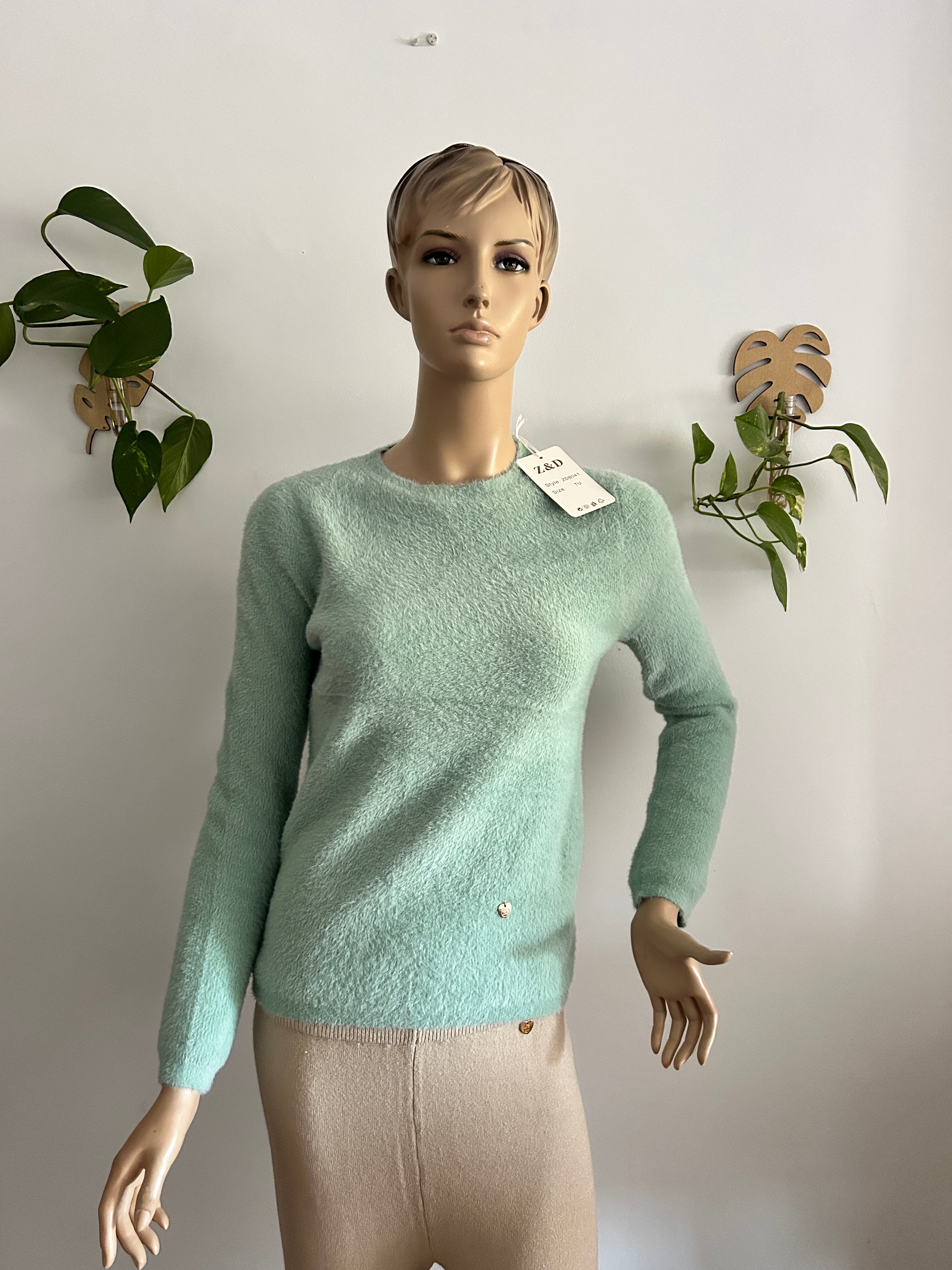 Jersey Suave Efecto Peluche en Verde Menta