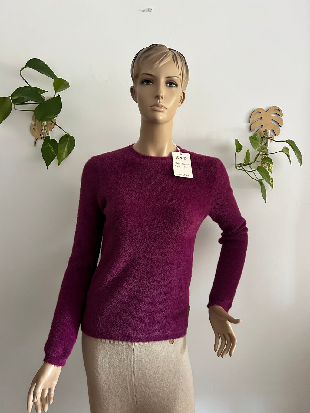 ¡REBAJAS! Jersey Suave Efecto Peluche en Burdeos