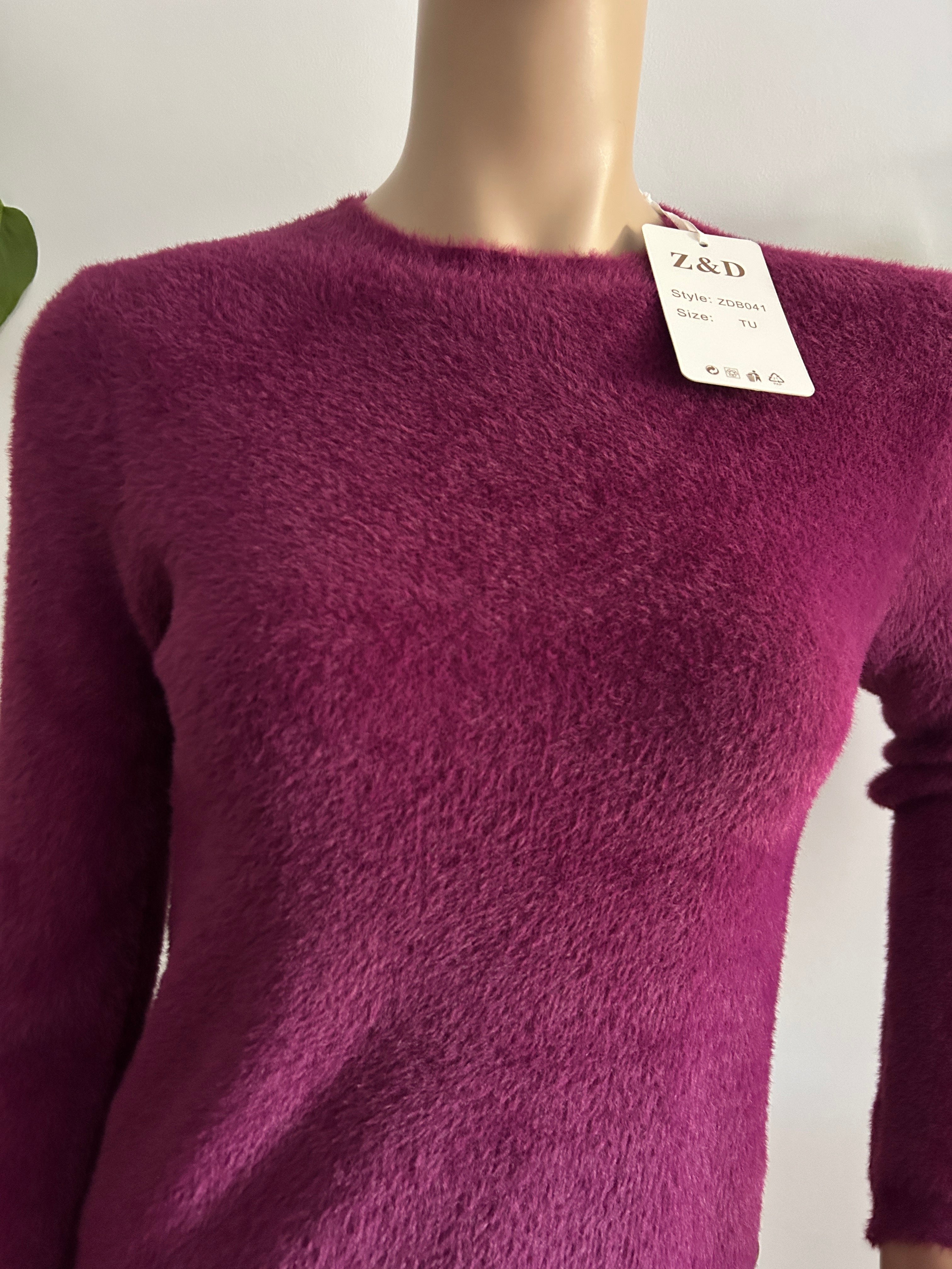 ¡REBAJAS! Jersey Suave Efecto Peluche en Burdeos