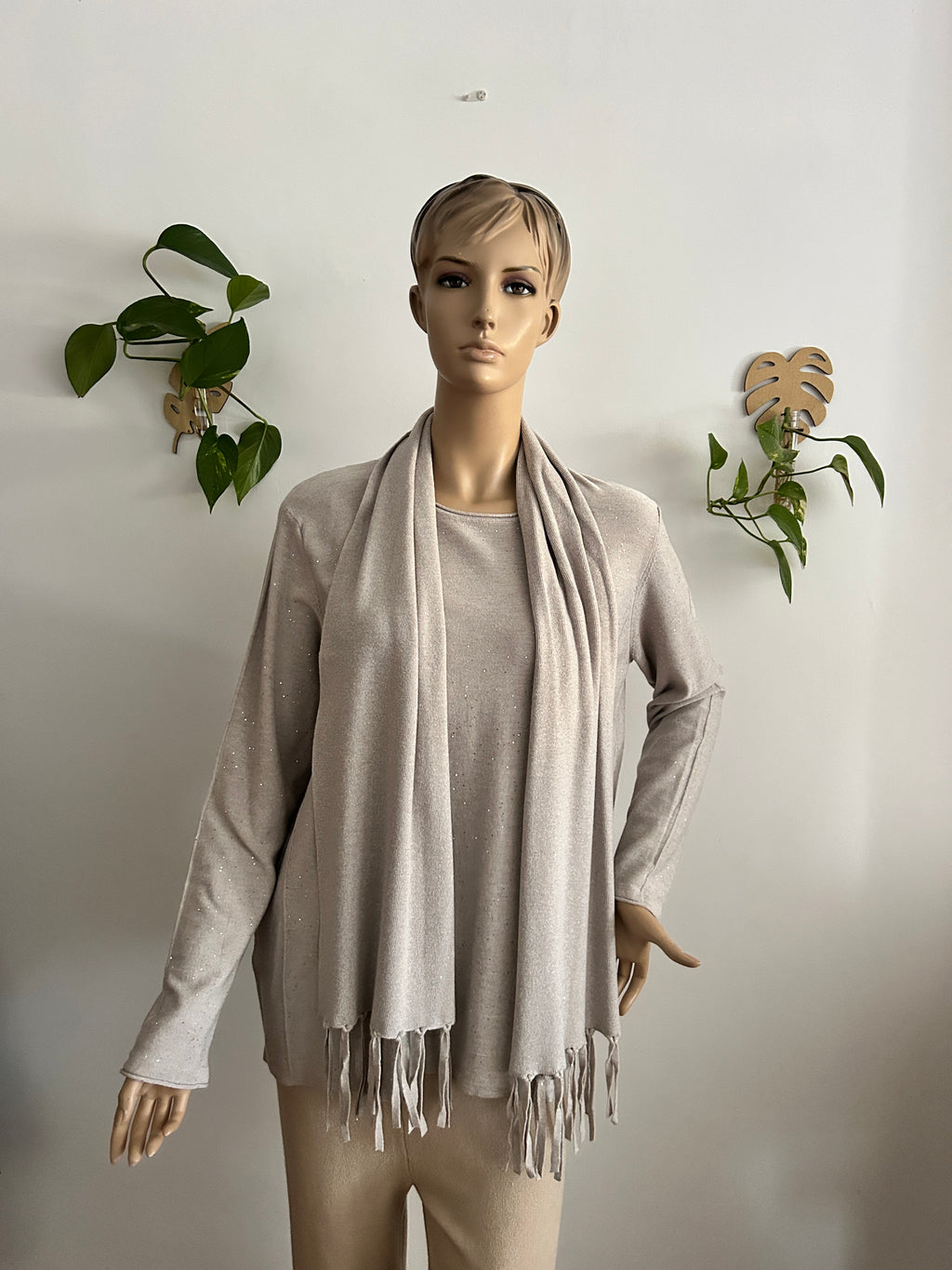 ¡REBAJAS! Jersey con Brillo + Foulard a Juego en Gris