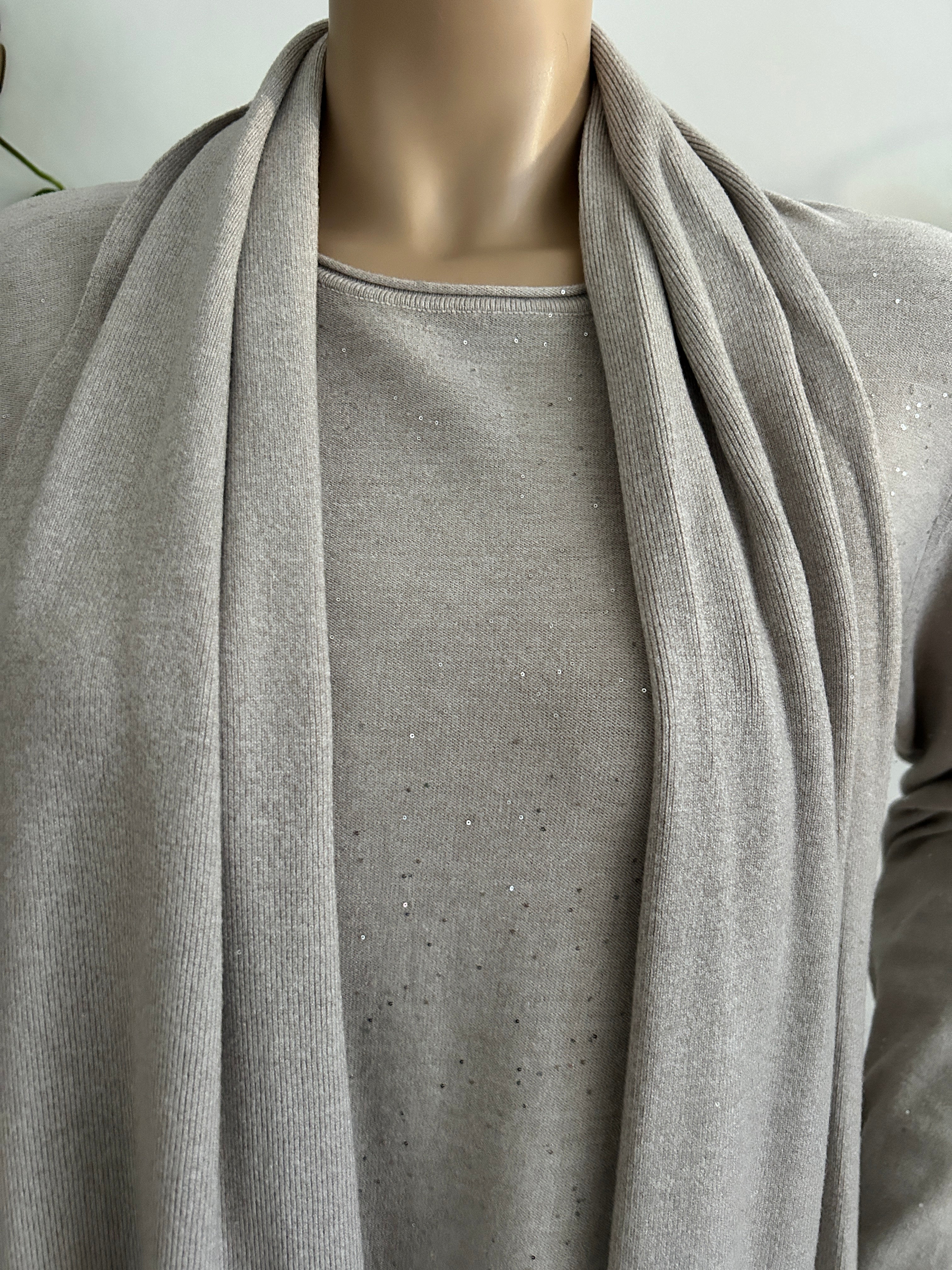 ¡REBAJAS! Jersey con Brillo + Foulard a Juego en Gris