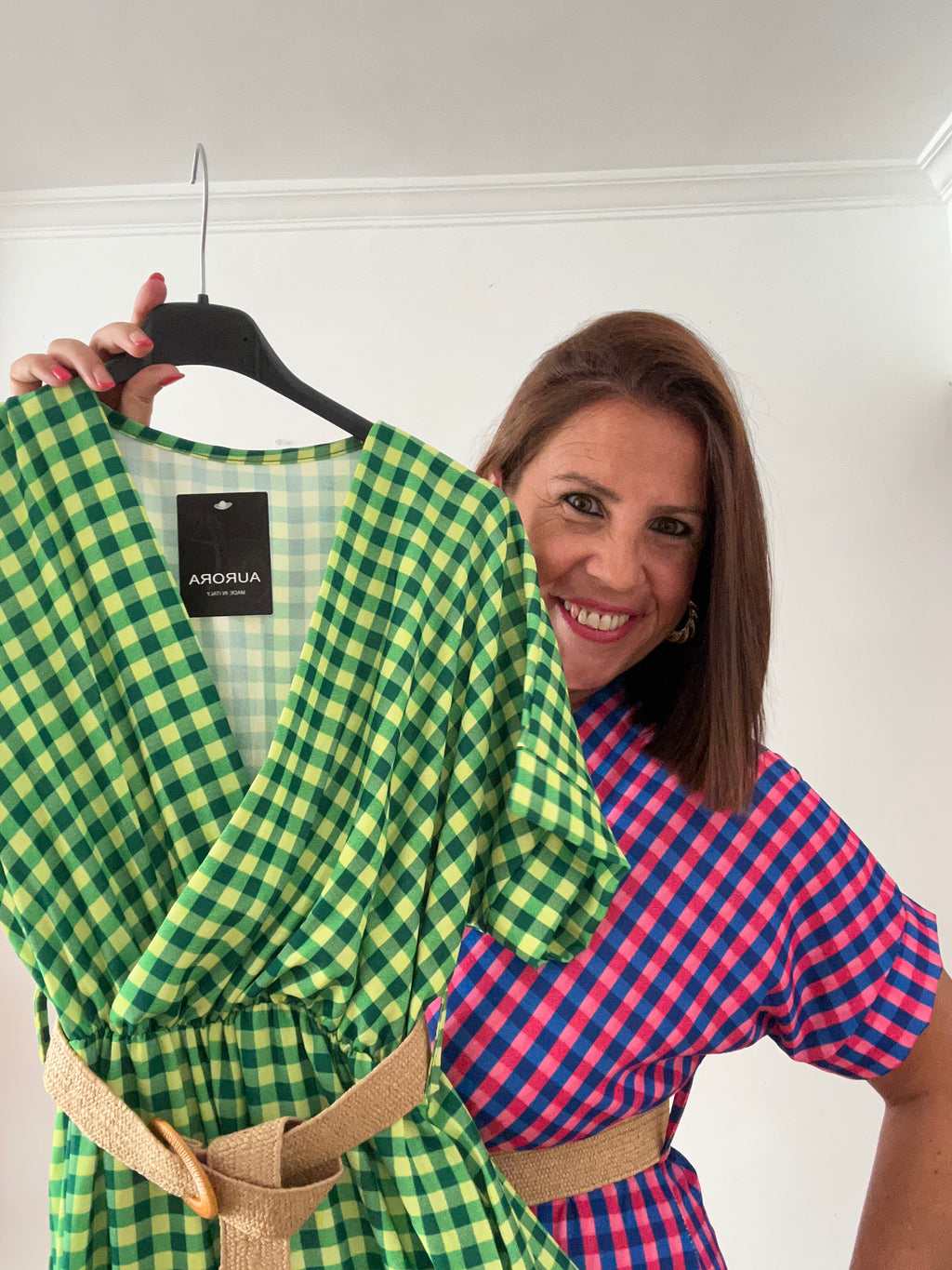 💖 Mono Vichy Fucsia & Azul con Cinturón