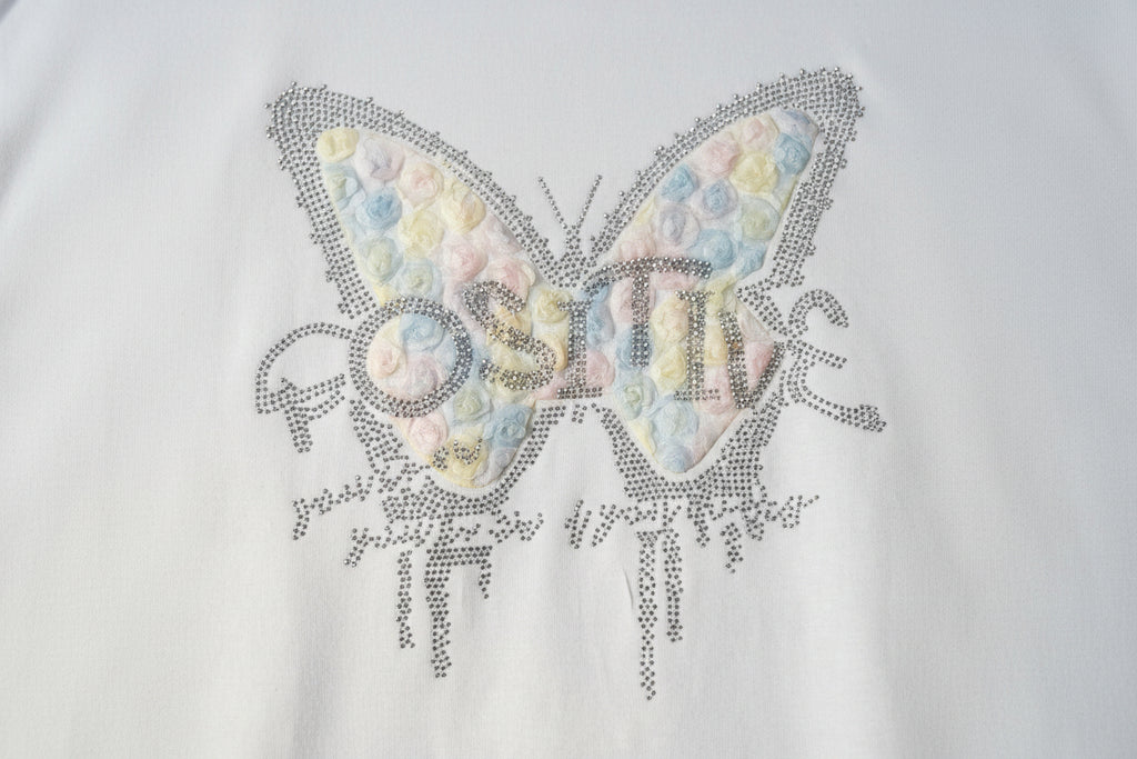 Camiseta Blanca Butterfly Shine Mariposa Pedrería - Mujer