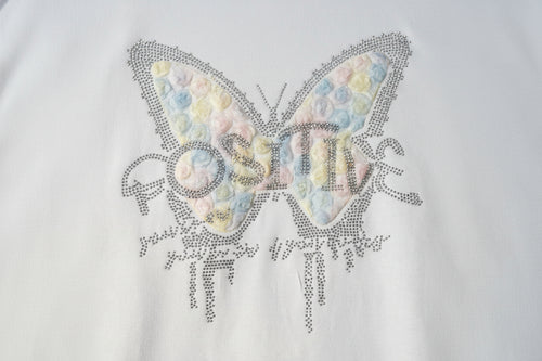 Camiseta Blanca Butterfly Shine Mariposa Pedrería - Mujer