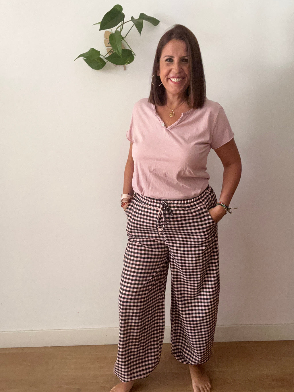 ✨ Pantalón Palazzo Vichy Rosa y Chocolate ✨