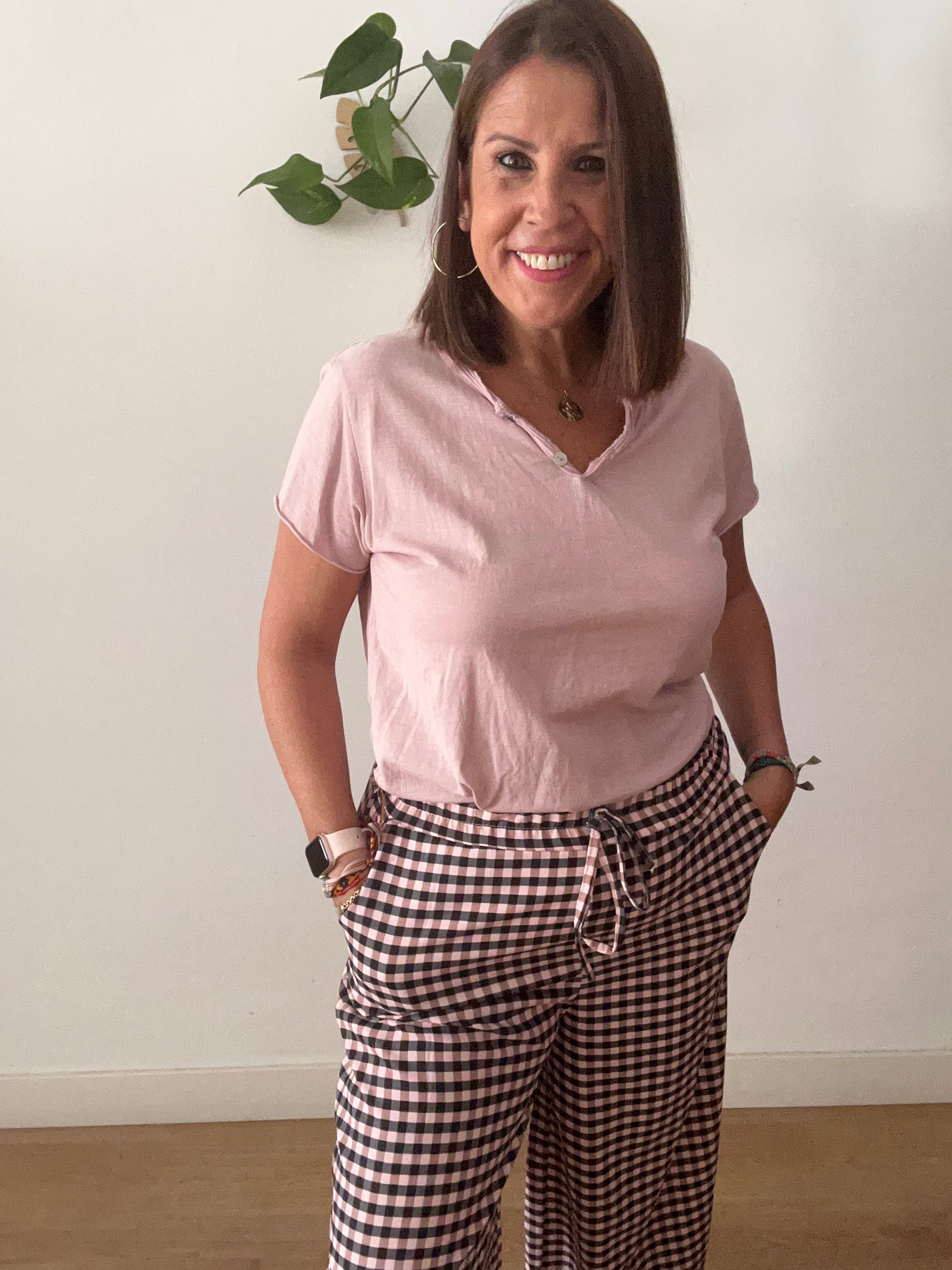 ✨ Pantalón Palazzo Vichy Rosa y Chocolate ✨