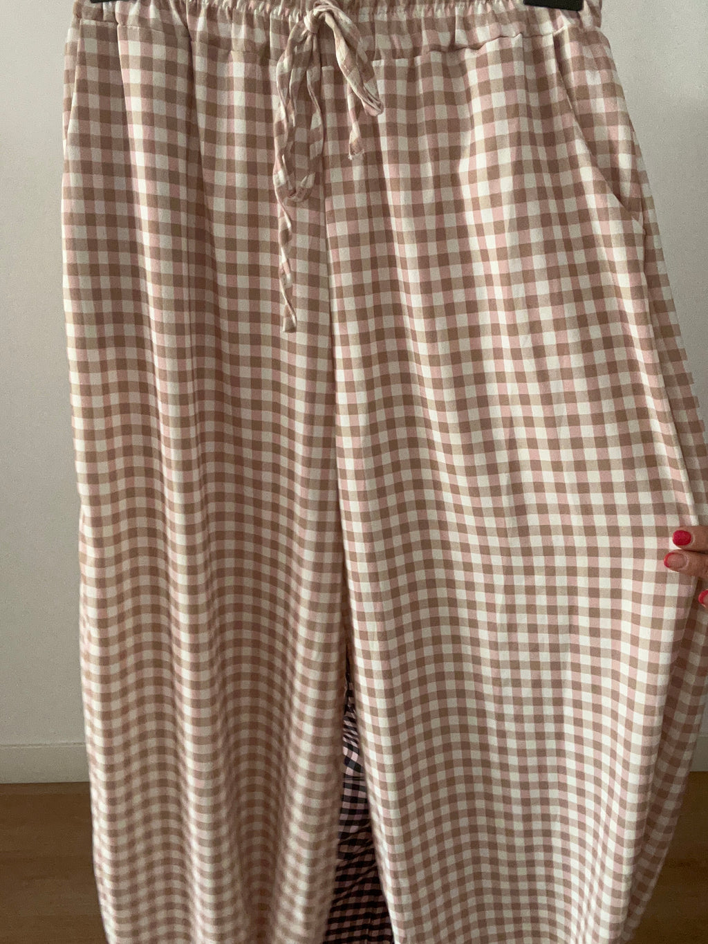 ✨ Pantalón Bombacho Vichy Rosa y Beige ✨