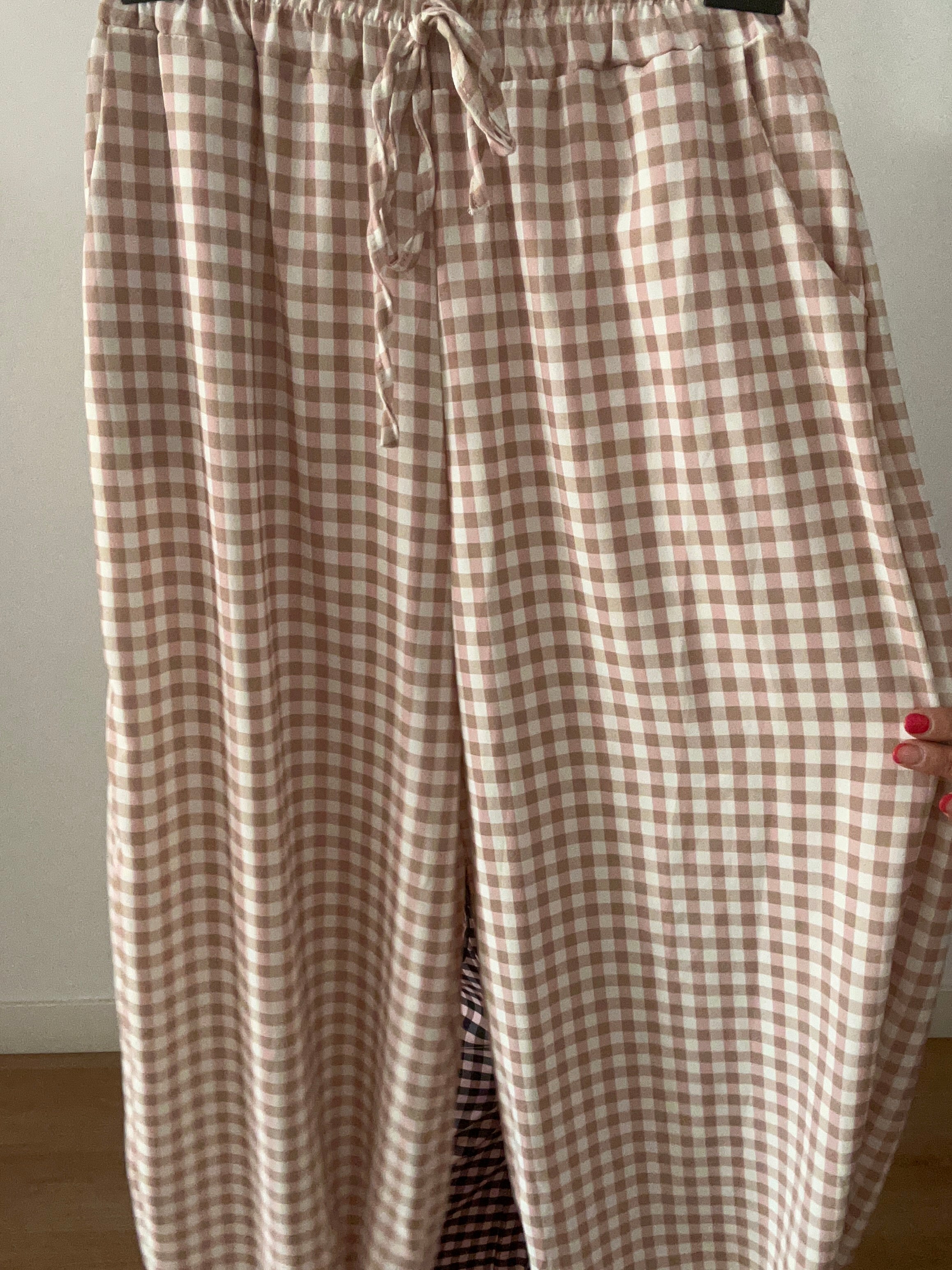 ✨ Pantalón Bombacho Vichy Rosa y Beige ✨