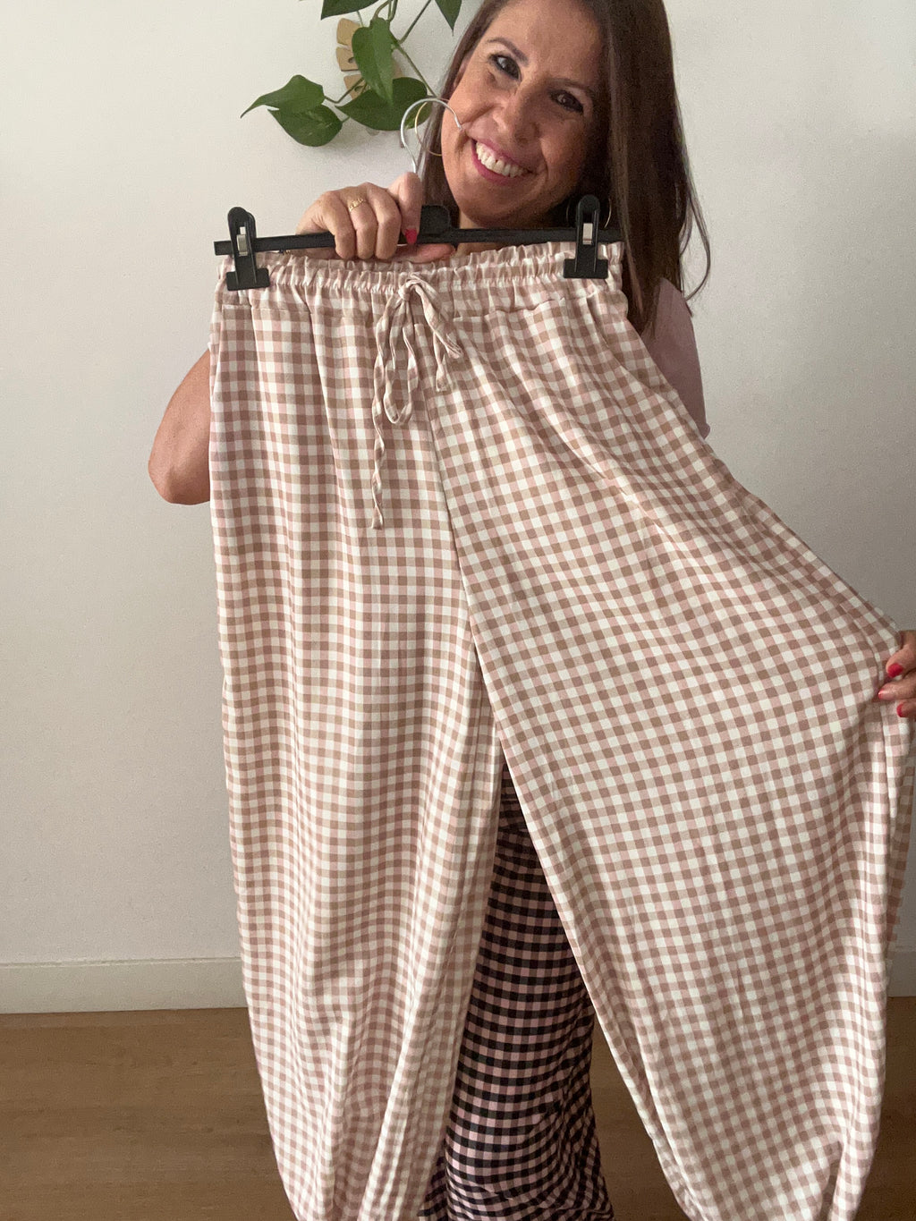 ✨ Pantalón Bombacho Vichy Rosa y Beige ✨