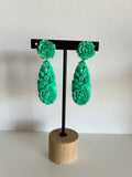 Pendientes de rosas en verde esmeralda