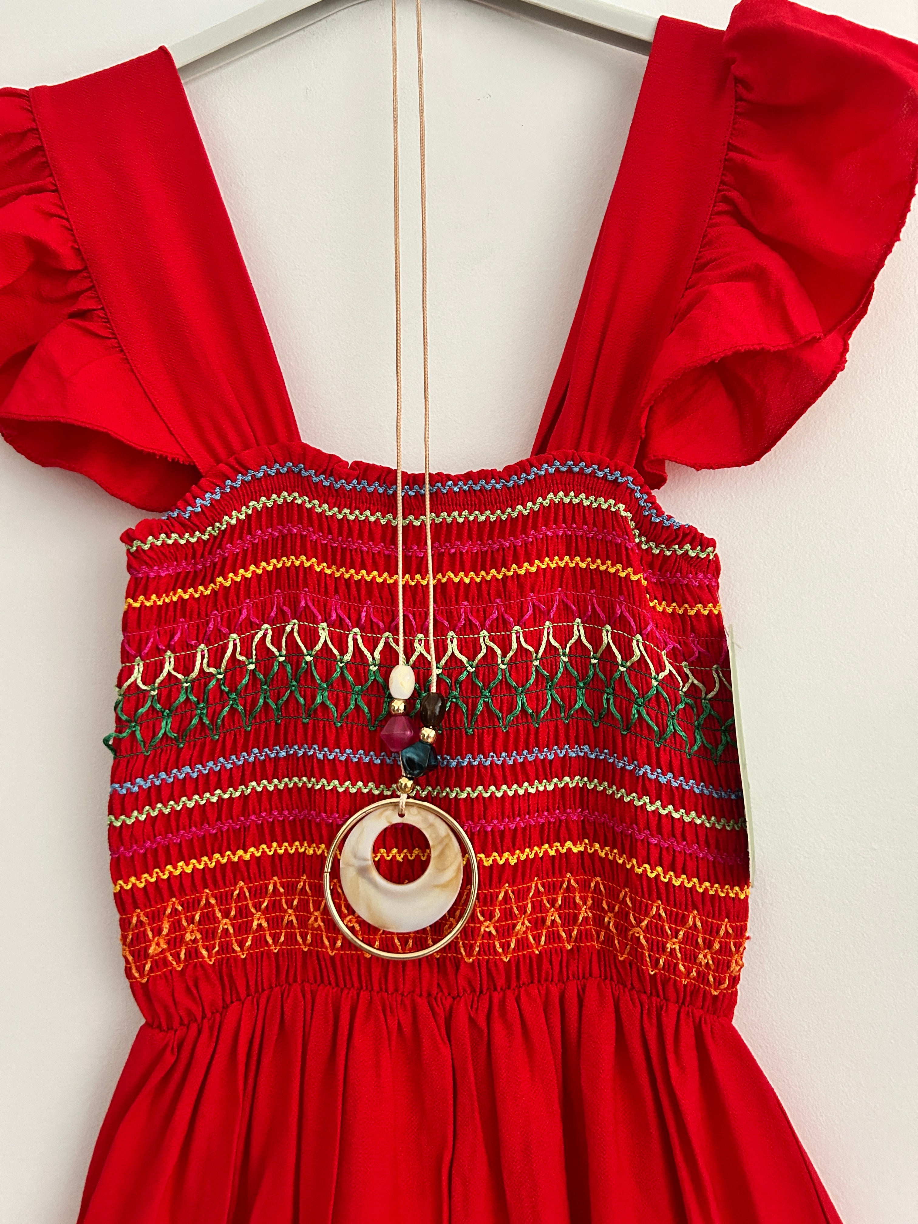 Vestido Midi Nido de Abeja – Rojo ❤️