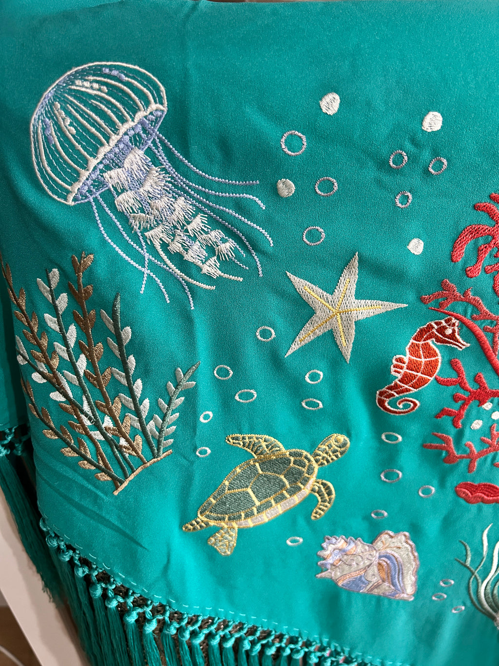 🌊🐚 Mantón Bordado Fondo Marino 🐚🌊