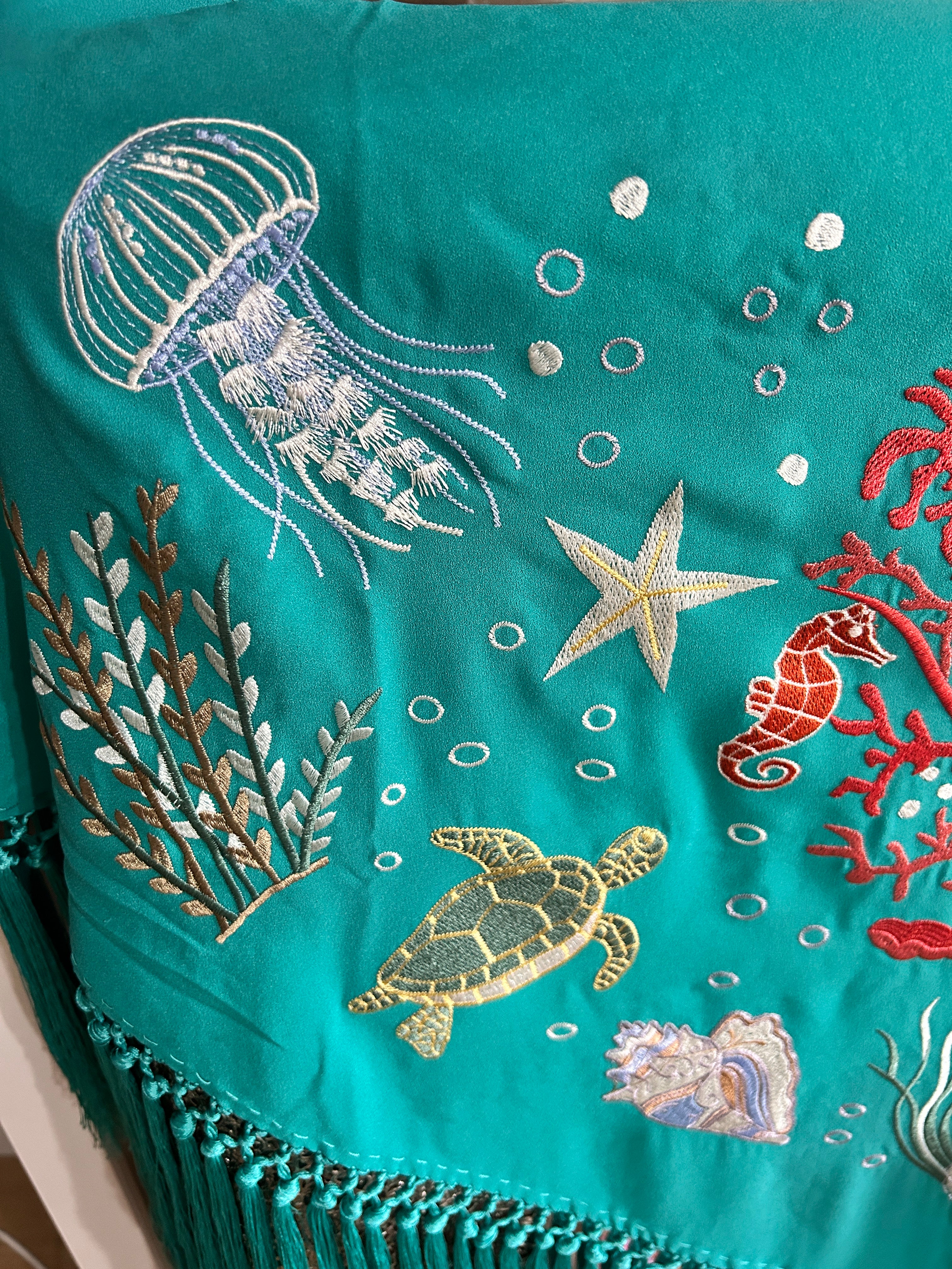 🌊🐚 Mantón Bordado Fondo Marino 🐚🌊