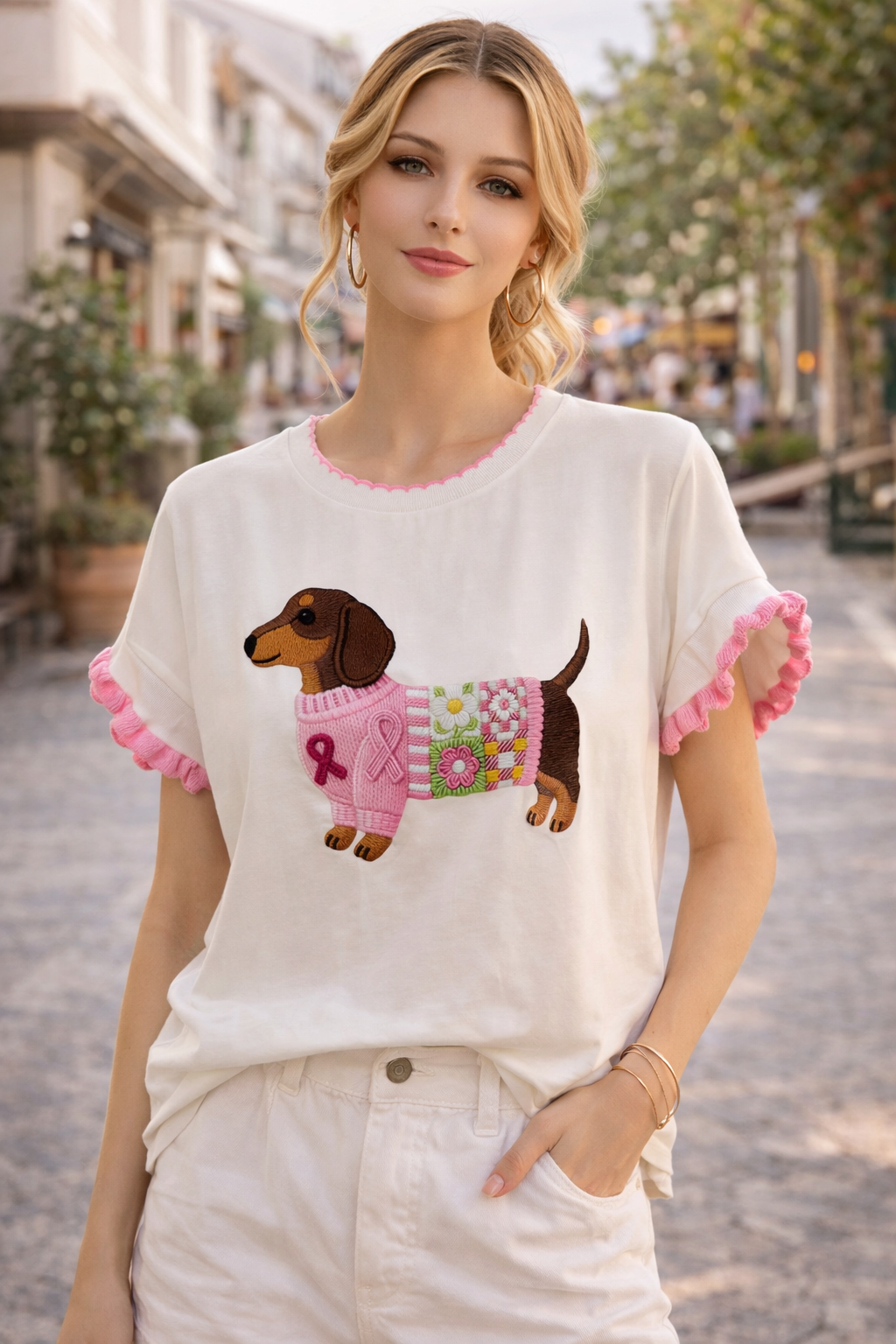 ✨ Camiseta blanca con diseño de perrito bordado – Dulzura y estilo casual ✨