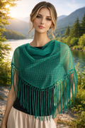 ✨ Mantón verde de topitos con flecos – Elegancia ligera y versátil ✨