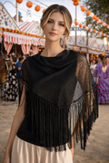 🖤 Mantón negro con flecos – Elegancia flamenca para feria